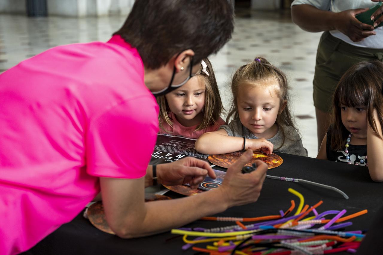 Visitors explore NASA’s hands-on exhibits during an Earth Day event, Thursday, April 20, 2023, at Union Station in Washington.  Photo Credit: (NASA/Keegan Barber)