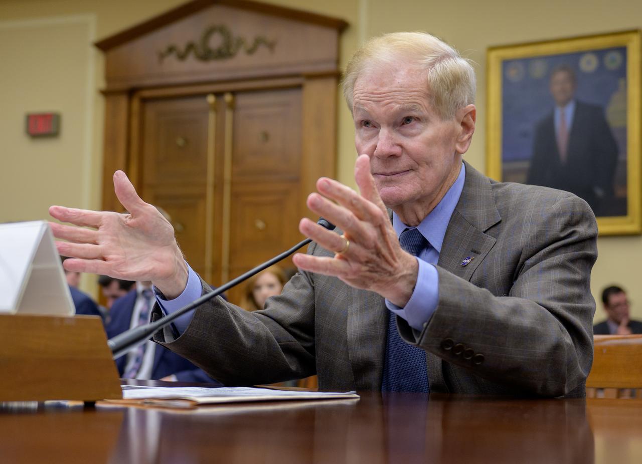 NASA Administrator Bill Nelson testifies during the House Science, Space and Technology Committee hearing on “An Overview of the Fiscal Year 2024 Proposed Budget Request for NASA,” Thursday, April 27, 2023 at the Rayburn House Office Building in Washington. Photo Credit: (NASA/Bill Ingalls)