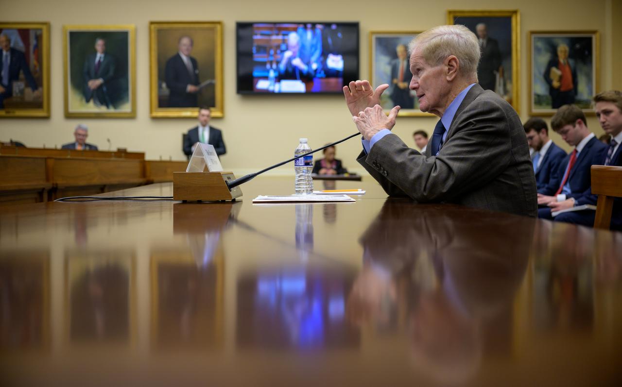 NASA Administrator Bill Nelson testifies during the House Science, Space and Technology Committee hearing on “An Overview of the Fiscal Year 2024 Proposed Budget Request for NASA,” Thursday, April 27, 2023 at the Rayburn House Office Building in Washington. Photo Credit: (NASA/Bill Ingalls)