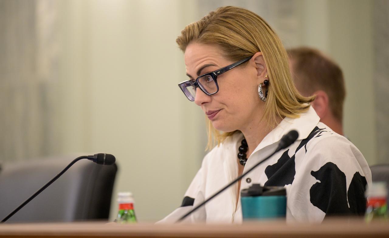 Sen. Kyrsten Sinema, I-Ariz., questions NASA Administrator Bill Nelson as he testifies before the Senate Committee on Commerce, Science, and Transportation during a hearing titled “Examining NASA’s Budget and Priorities,” Tuesday, May 16, 2023, at the Russell Senate Office Building in Washington. Photo Credit: (NASA/Bill Ingalls)