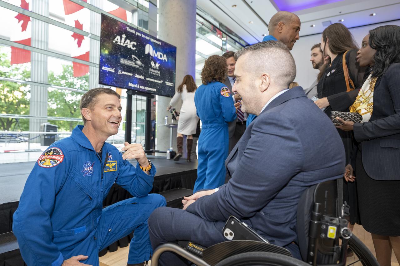 NASA astronaut Reid Wiseman participates in a meet and greet, Wednesday, May 17, 2023, at the Canadian Embassy in Washington. Wiseman, Glover, Koch, and Hansen, who will fly around the Moon on NASA’s Artemis II flight test, visited Washington to discuss their upcoming mission with members of Congress and others. Photo Credit: (NASA/Keegan Barber)