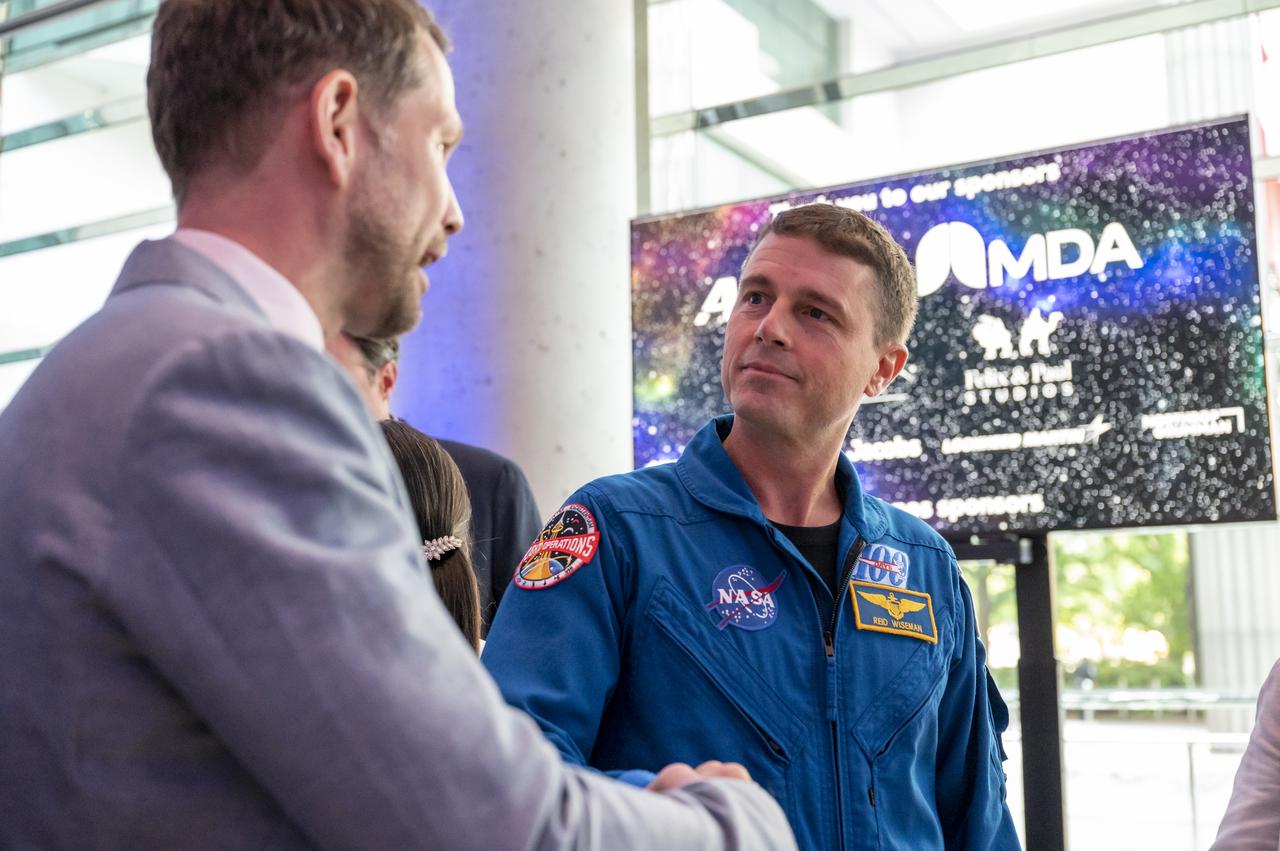NASA astronaut Reid Wiseman participates in a meet and greet, Wednesday, May 17, 2023, at the Canadian Embassy in Washington. Wiseman, Glover, Koch, and Hansen, who will fly around the Moon on NASA’s Artemis II flight test, visited Washington to discuss their upcoming mission with members of Congress and others. Photo Credit: (NASA/Keegan Barber)