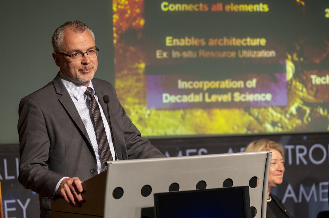 Associate Administrator for Exploration Systems Development Jim Free delivers remarks during a Moon to Mars Town Hall, Thursday, May 18, 2023, at the Mary W. Jackson NASA Headquarters building in Washington. Photo Credit: (NASA/Keegan Barber)
