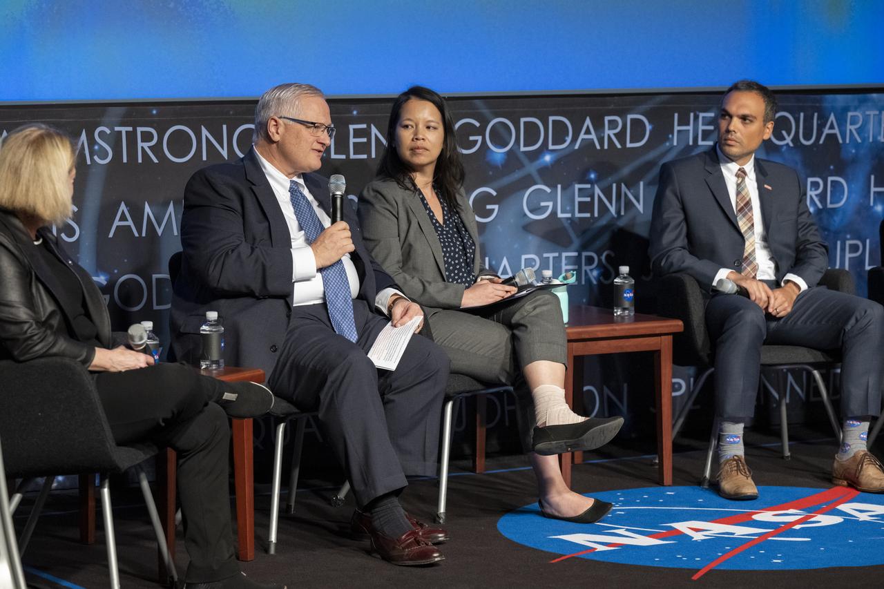 Acting General Counsel and Associate General Counsel for Acquisition Law Scott Barber speaks during a Strengthening Acquisition and Program Management at the Agency fireside chat, Thursday, May 18, 2023, at the Mary W. Jackson NASA Headquarters building in Washington.  Photo Credit: (NASA/Keegan Barber)