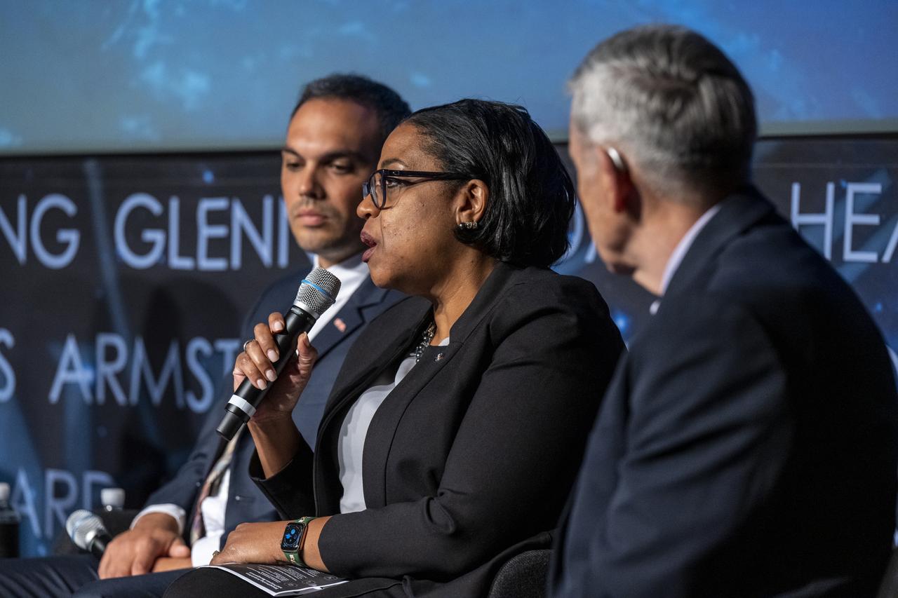Senior Procurement Executive, Deputy Chief Acquisition Officer and Assistant Administrator for Procurement Karla Smith Jackson speaks during a Strengthening Acquisition and Program Management at the Agency fireside chat, Thursday, May 18, 2023, at the Mary W. Jackson NASA Headquarters building in Washington.  Photo Credit: (NASA/Keegan Barber)