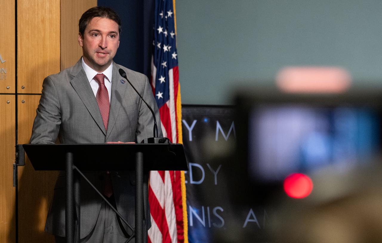Daniel Evans, assistant deputy associate administrator for Research in NASA's Science Mission Directorate, gives opening remarks are seen during a public meeting of NASA’s unidentified anomalous phenomena (UAP) independent study team, Wednesday, May 31, 2023 at the Mary W. Jackson NASA Headquarters building in Washington. The UAP independent study team is a counsel of 16 community experts across diverse areas on matters relevant to potential methods of study for unidentified anomalous phenomena. NASA commissioned the nine-month study to examine UAP from a scientific perspective and create a roadmap for how to use data and the tools of science to move our understanding of UAP forward. Photo Credit: (NASA/Joel Kowsky)