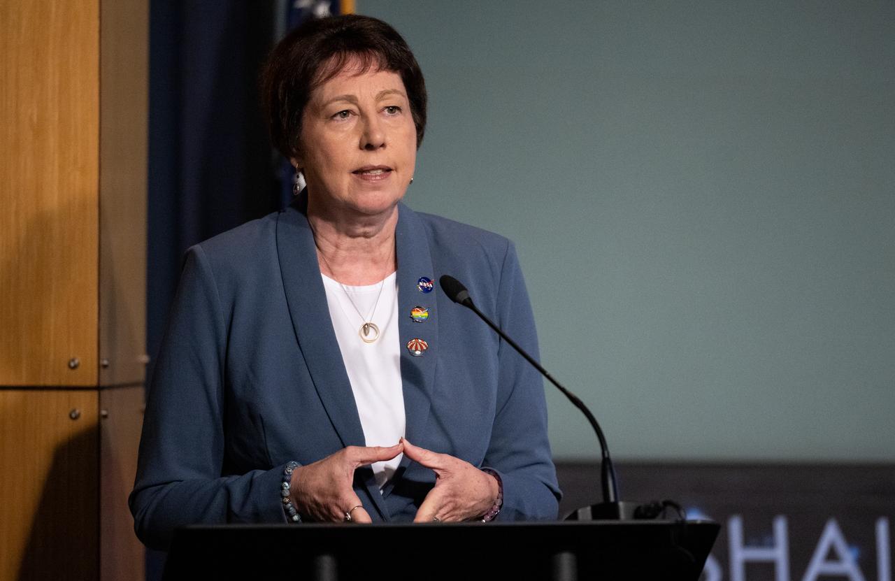 Nicola Fox, associate administrator for NASA's Science Mission Directorate, speaks during a public meeting of NASA’s unidentified anomalous phenomena (UAP) independent study team, Wednesday, May 31, 2023 at the Mary W. Jackson NASA Headquarters building in Washington. The UAP independent study team is a counsel of 16 community experts across diverse areas on matters relevant to potential methods of study for unidentified anomalous phenomena. NASA commissioned the nine-month study to examine UAP from a scientific perspective and create a roadmap for how to use data and the tools of science to move our understanding of UAP forward. Photo Credit: (NASA/Joel Kowsky)