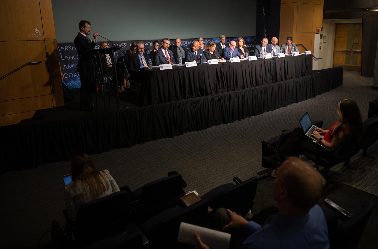 Members of NASA’s unidentified anomalous phenomena (UAP) independent study team are seen during a public meeting, Wednesday, May 31, 2023 at the Mary W. Jackson NASA Headquarters building in Washington. The UAP independent study team is a counsel of 16 community experts across diverse areas on matters relevant to potential methods of study for unidentified anomalous phenomena. NASA commissioned the nine-month study to examine UAP from a scientific perspective and create a roadmap for how to use data and the tools of science to move our understanding of UAP forward. Photo Credit: (NASA/Joel Kowsky)