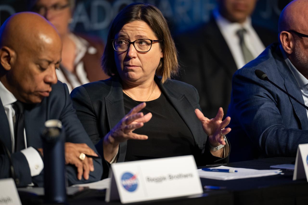 Shelley Wright, professor of Physics at the University of California San Diego's Center for Astrophysics and Space Studies, is seen during a public meeting of NASA’s unidentified anomalous phenomena (UAP) independent study team, Wednesday, May 31, 2023 at the Mary W. Jackson NASA Headquarters building in Washington. The UAP independent study team is a counsel of 16 community experts across diverse areas on matters relevant to potential methods of study for unidentified anomalous phenomena. NASA commissioned the nine-month study to examine UAP from a scientific perspective and create a roadmap for how to use data and the tools of science to move our understanding of UAP forward. Photo Credit: (NASA/Joel Kowsky)