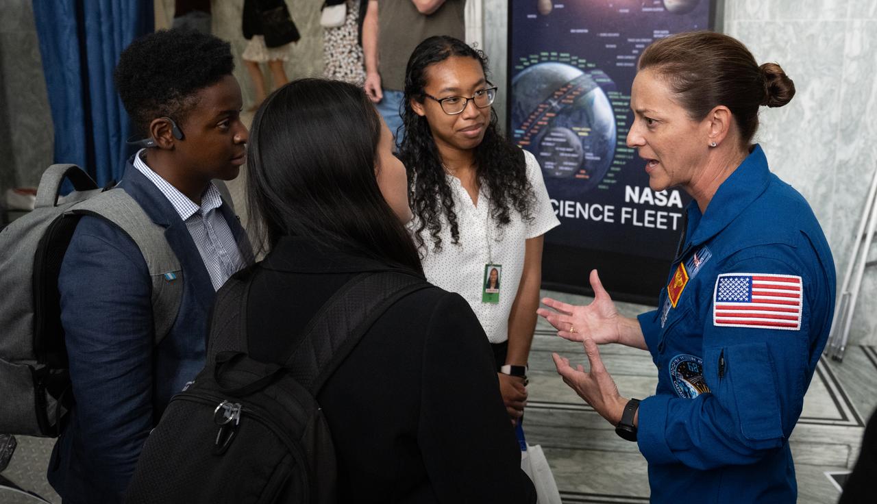 NASA’s SpaceX Crew-5 astronaut Nicole Mann of NASA  speaks to attendees of NASA’s Science Day on the Hill event, Wednesday, June 7, 2023, at the Rayburn House Office Building in Washington. Mann and fellow crewmates Josh Cassada of NASA and Koichi Wakata of the Japan Aerospace Exploration Agency (JAXA) spent 157 days in space as part of Expedition 68 aboard the International Space Station. Photo Credit: (NASA/Joel Kowsky)