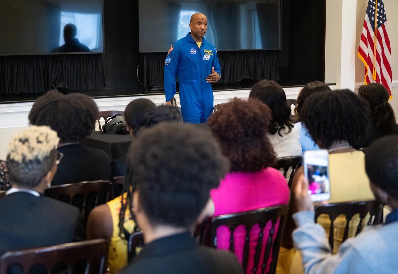 NASA astronaut Victor Glover speaks during an Artemis Generation Roundtable for Black Space Week, Tuesday, June 20, 2023, at the Eisenhower Executive Office Building in Washington. As part of Black Space Week, the National Space Council and NASA collaborated with Black In Astro to host students for a discussion on the future of space exploration and equity. Photo Credit: (NASA/Joel Kowsky)