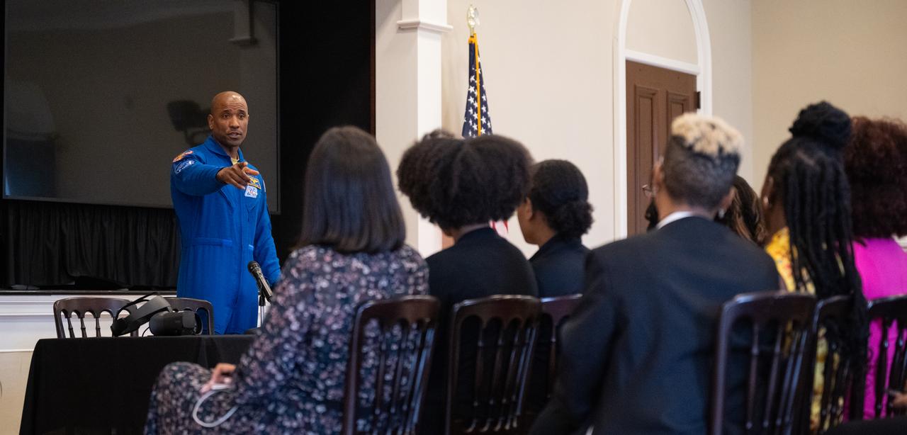 NASA astronaut Victor Glover speaks during an Artemis Generation Roundtable for Black Space Week, Tuesday, June 20, 2023, at the Eisenhower Executive Office Building in Washington. As part of Black Space Week, the National Space Council and NASA collaborated with Black In Astro to host students for a discussion on the future of space exploration and equity. Photo Credit: (NASA/Joel Kowsky)