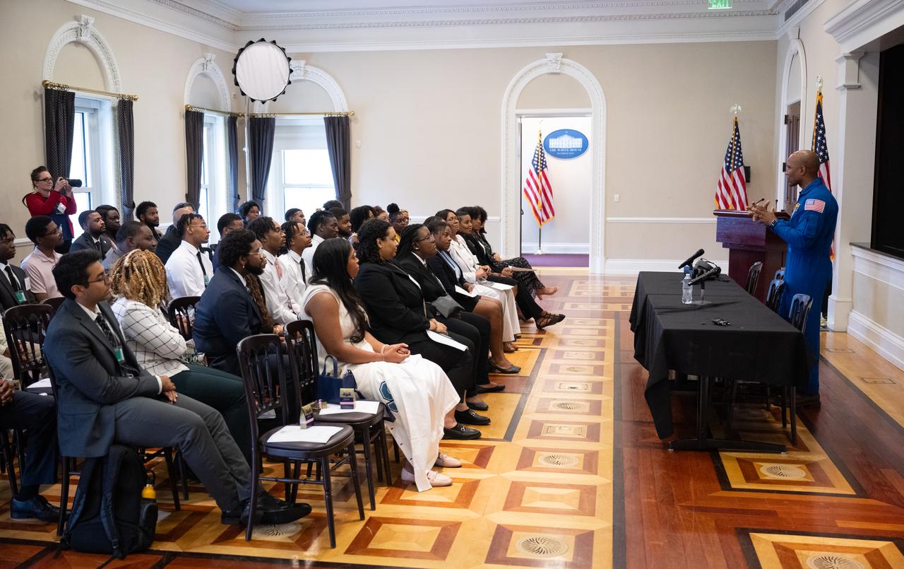 NASA astronaut Victor Glover speaks during an Artemis Generation Roundtable for Black Space Week, Tuesday, June 20, 2023, at the Eisenhower Executive Office Building in Washington. As part of Black Space Week, the National Space Council and NASA collaborated with Black In Astro to host students for a discussion on the future of space exploration and equity. Photo Credit: (NASA/Joel Kowsky)