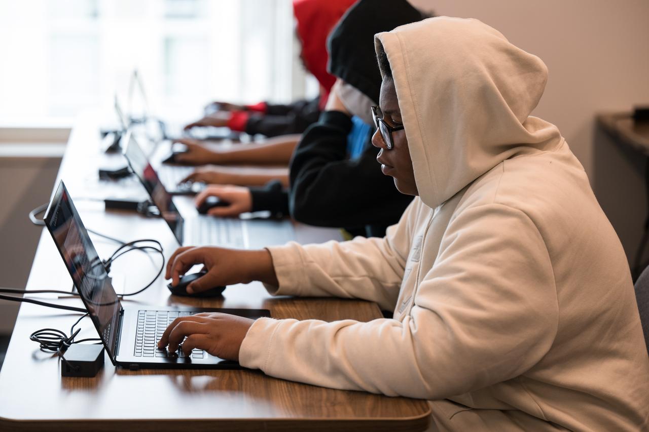 DC area students participate in a Minecraft Artemis demonstration during Space Education Day, Tuesday, June 20, 2023, at the Microsoft Technology Center in Arlington, Va. Microsoft hosted the event to showcase the collaboration, early successes, and future plans for high quality student engagement through activities that combined space content and technologies like artificial intelligence and cloud computing. Photo Credit: (NASA/Aubrey Gemignani)