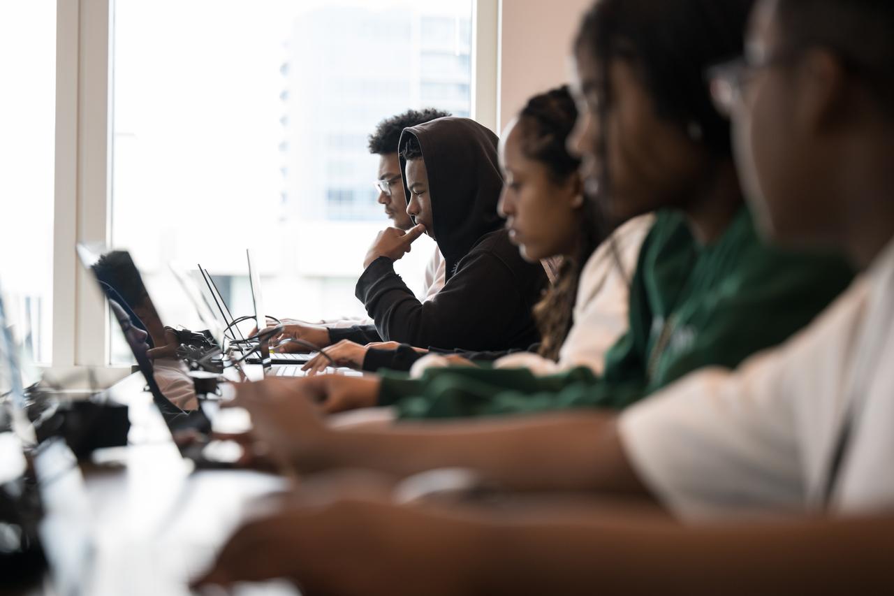 DC area students participate in a Minecraft Artemis demonstration during Space Education Day, Tuesday, June 20, 2023, at the Microsoft Technology Center in Arlington, Va. Microsoft hosted the event to showcase the collaboration, early successes, and future plans for high quality student engagement through activities that combined space content and technologies like artificial intelligence and cloud computing. Photo Credit: (NASA/Aubrey Gemignani)