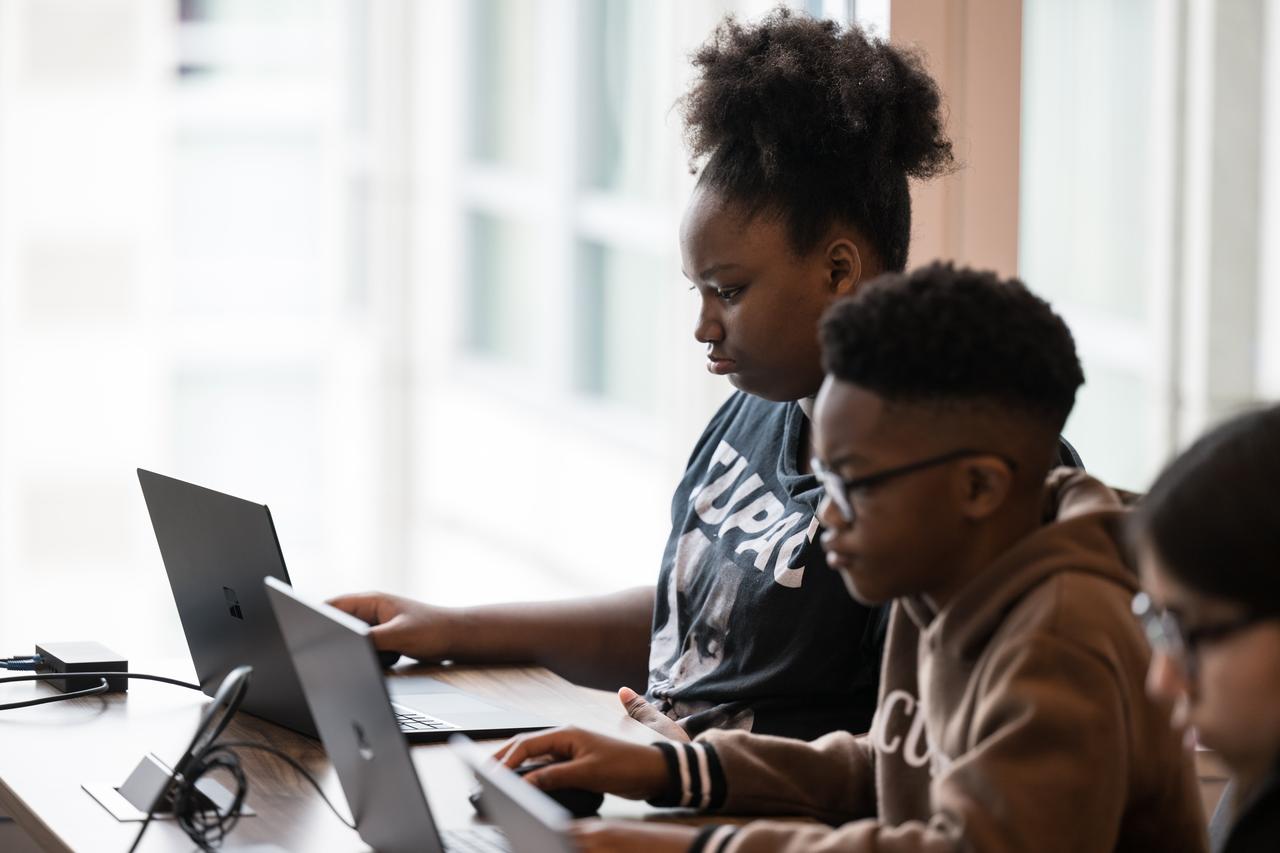 DC area students participate in a Minecraft Artemis demonstration during Space Education Day, Tuesday, June 20, 2023, at the Microsoft Technology Center in Arlington, Va. Microsoft hosted the event to showcase the collaboration, early successes, and future plans for high quality student engagement through activities that combined space content and technologies like artificial intelligence and cloud computing. Photo Credit: (NASA/Aubrey Gemignani)