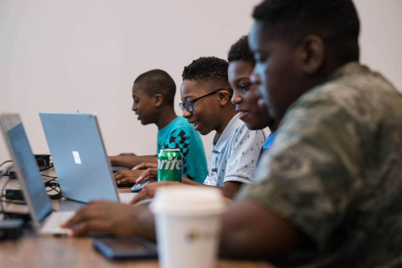DC area students participate in a Minecraft Artemis demonstration during Space Education Day, Tuesday, June 20, 2023, at the Microsoft Technology Center in Arlington, Va. Microsoft hosted the event to showcase the collaboration, early successes, and future plans for high quality student engagement through activities that combined space content and technologies like artificial intelligence and cloud computing. Photo Credit: (NASA/Aubrey Gemignani)