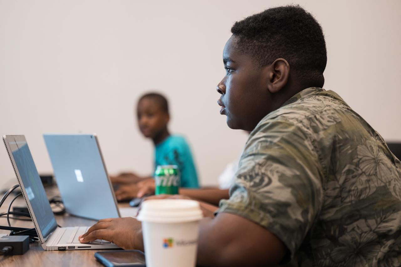 DC area students participate in a Minecraft Artemis demonstration during Space Education Day, Tuesday, June 20, 2023, at the Microsoft Technology Center in Arlington, Va. Microsoft hosted the event to showcase the collaboration, early successes, and future plans for high quality student engagement through activities that combined space content and technologies like artificial intelligence and cloud computing. Photo Credit: (NASA/Aubrey Gemignani)