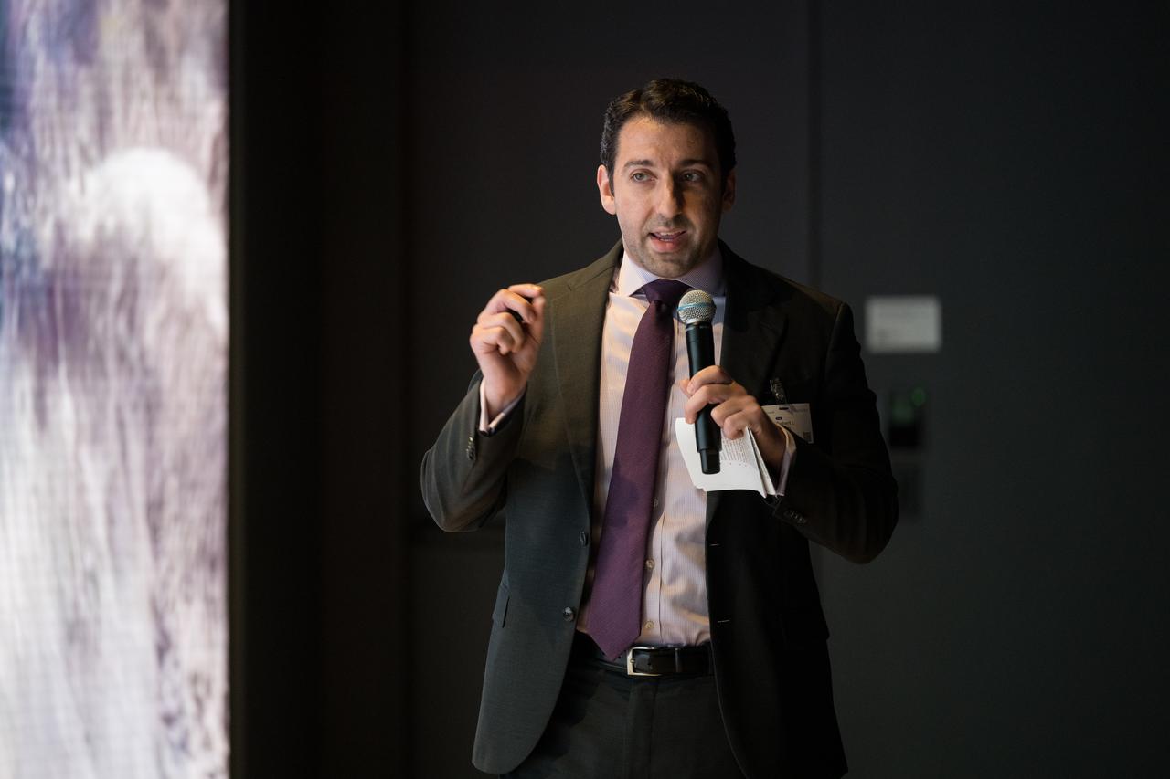Director of Government Affairs and Business Development for Starburst Aerospace, Robert Ganim, provides remarks during Space Education Day, Tuesday, June 20, 2023, at the Microsoft Technology Center in Arlington, Va. Microsoft hosted the event to showcase the collaboration, early successes, and future plans for high quality student engagement through activities that combined space content and technologies like artificial intelligence and cloud computing. Photo Credit: (NASA/Aubrey Gemignani)
