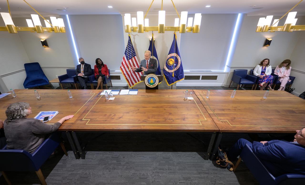 NASA Administrator Bill Nelson gives remarks prior to signing a memorandum of understanding between NASA and USDA, Wednesday, June 21, 2023, at the USDA’s Jamie L. Whitten Building in Washington. The agreement strengthens the collaboration between the two agencies, including efforts to improve agricultural and Earth science research, technology, and agricultural management, as well as the application of science data and models to agricultural decision making. Photo Credit: (NASA/Bill Ingalls)