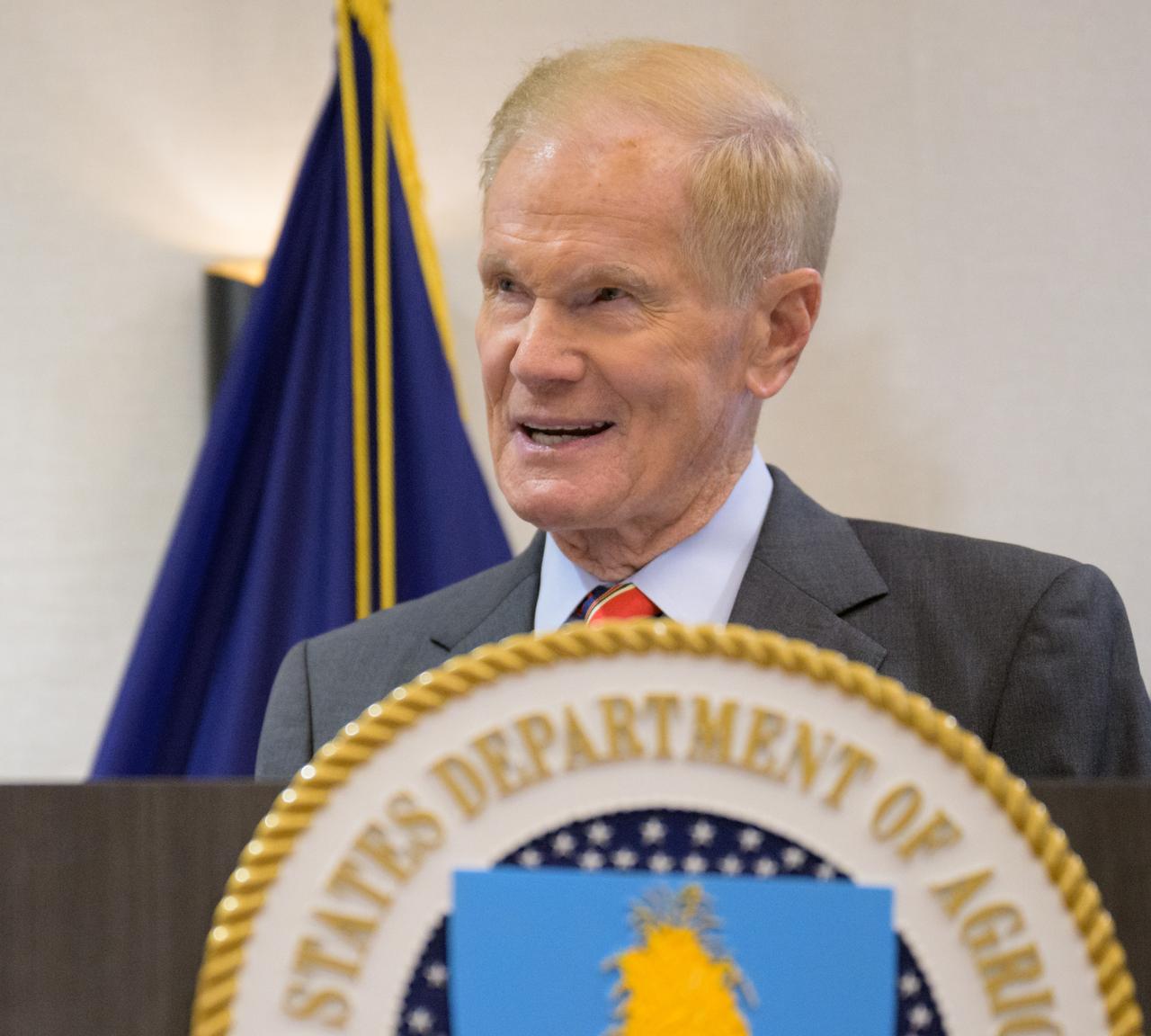 NASA Administrator Bill Nelson gives remarks prior to signing a memorandum of understanding between NASA and USDA, Wednesday, June 21, 2023, at the USDA’s Jamie L. Whitten Building in Washington. The agreement strengthens the collaboration between the two agencies, including efforts to improve agricultural and Earth science research, technology, and agricultural management, as well as the application of science data and models to agricultural decision making. Photo Credit: (NASA/Bill Ingalls)