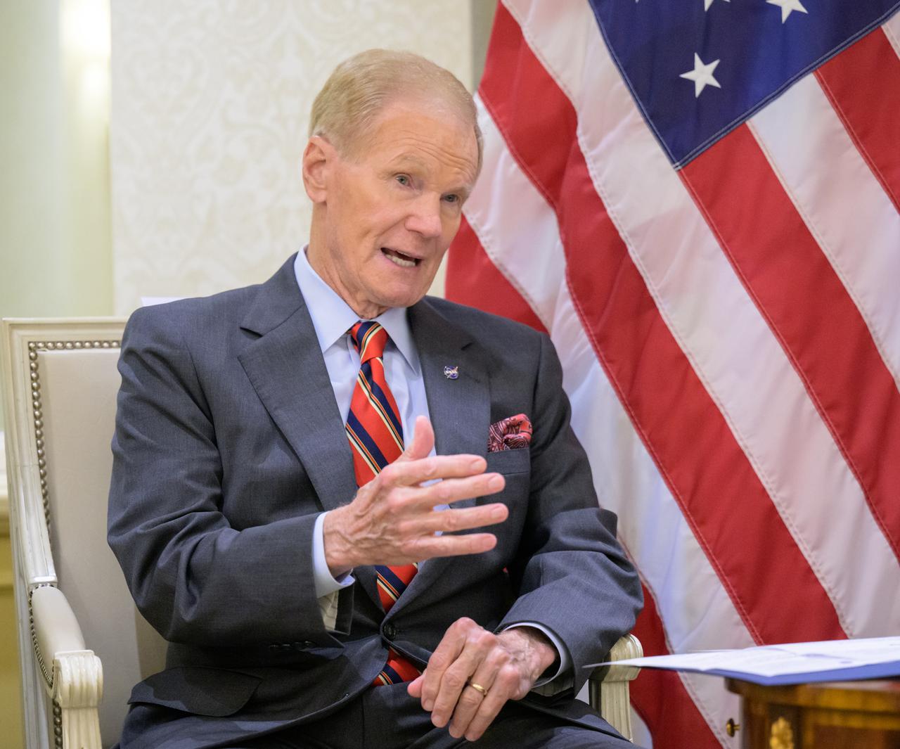 NASA Administrator Bill Nelson gives remarks after Indian Ambassador to the United States Taranjit Sandhu signed the Artemis Accords, Wednesday, June 21, 2023, at the Willard InterContinental Hotel in Washington. India is the twenty seventh country to sign the Artemis Accords, which establish a practical set of principles to guide space exploration cooperation among nations participating in NASA’s Artemis program.  Photo Credit: (NASA/Bill Ingalls)