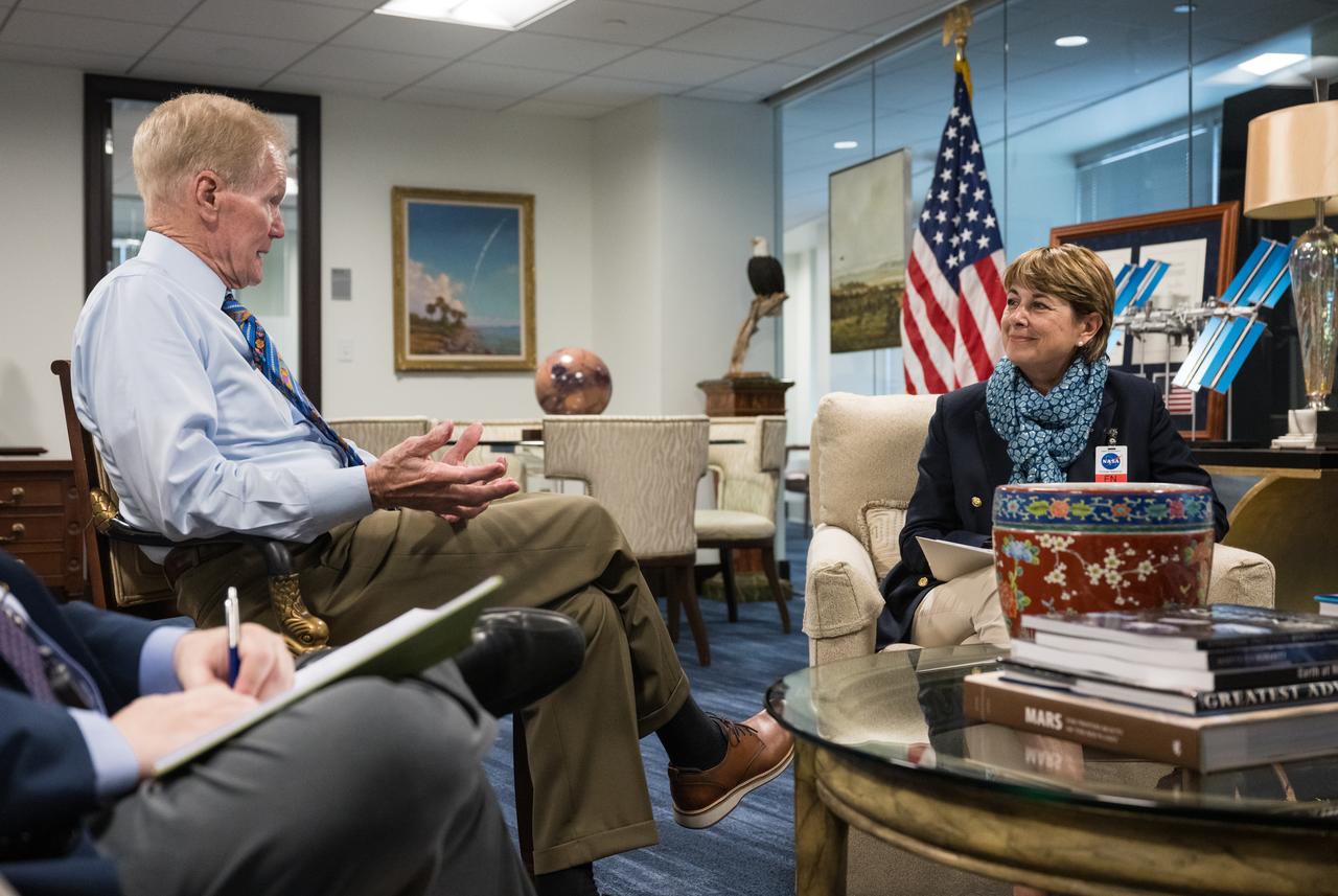 Monaco’s Minister of Foreign Affairs and Cooperation, Isabelle Berro-Amadeï, meets with NASA Administrator Bill Nelson, Thursday, June 22, 2023 at the Mary W. Jackson NASA Headquarters building in Washington. Photo Credit: (NASA/Aubrey Gemignani)