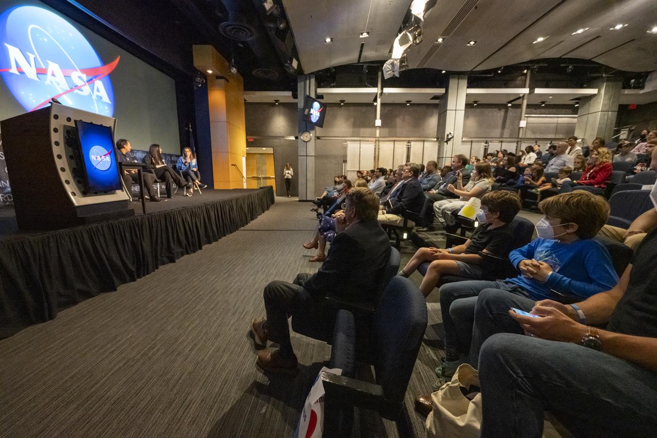 Former NASA Astronaut Nicole Stott delivers remarks during an Earth Information Center (EIC) student engagement event, Friday, June 23, 2023, at the Mary W. Jackson NASA Headquarters building in Washington. The EIC is a new immersive experience that combines live data sets with cutting-edge data visualization and storytelling to allow visitors to see how our planet is changing. Photo Credit: (NASA/Keegan Barber)