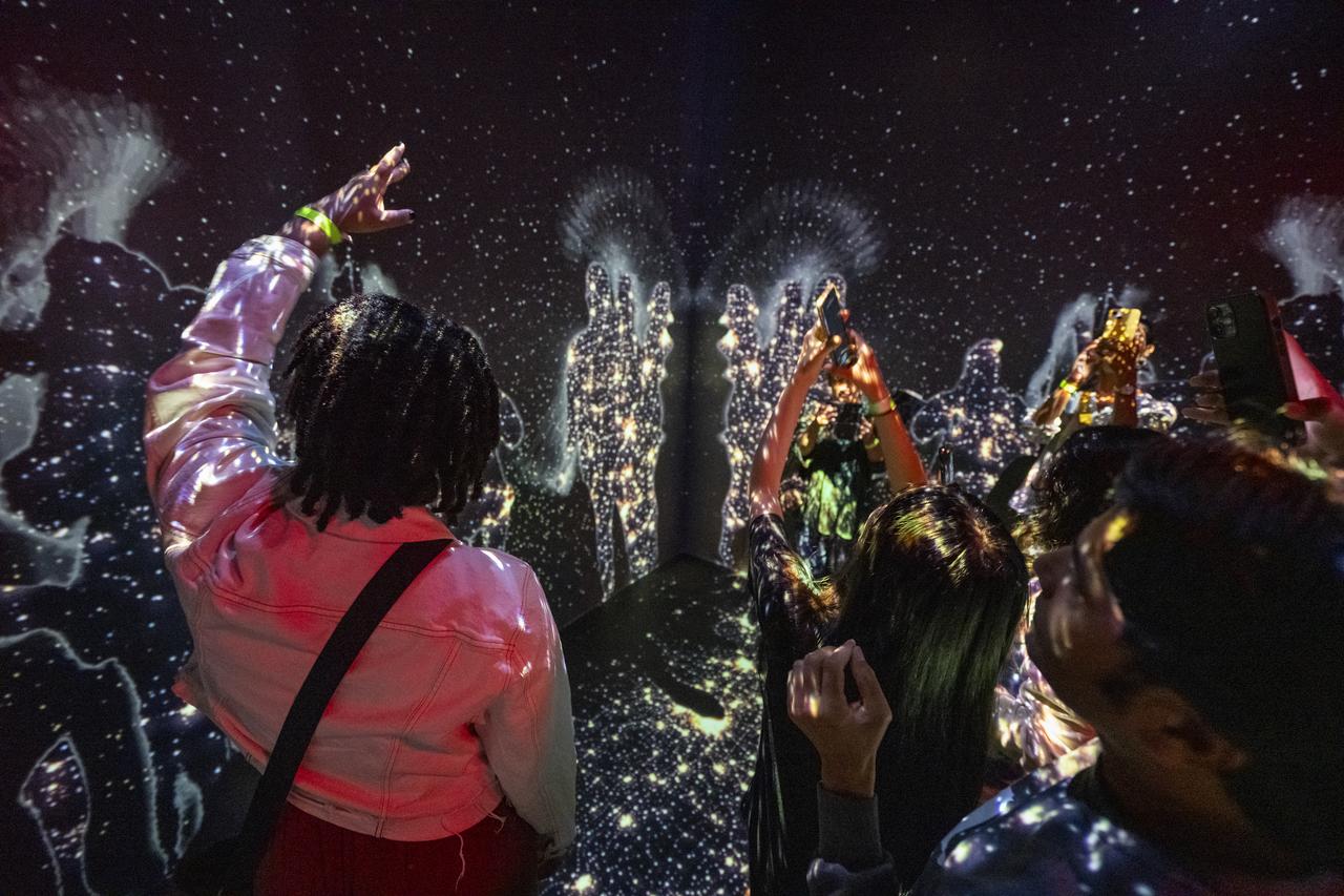 Local students participate in an Earth Information Center (EIC) student engagement event, Friday, June 23, 2023, at the Mary W. Jackson NASA Headquarters building in Washington. The EIC is a new immersive experience that combines live data sets with cutting-edge data visualization and storytelling to allow visitors to see how our planet is changing. Photo Credit: (NASA/Keegan Barber)