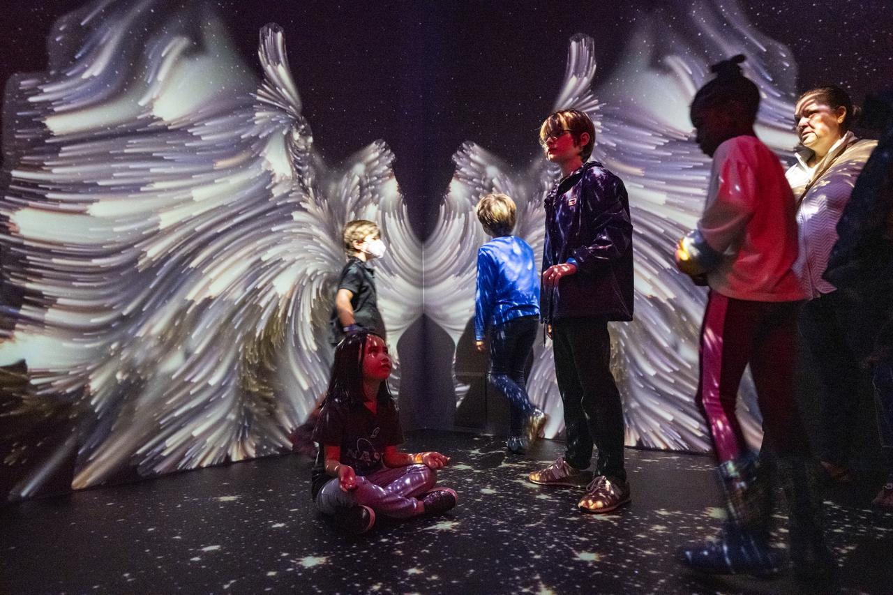 Local students participate in an Earth Information Center (EIC) student engagement event, Friday, June 23, 2023, at the Mary W. Jackson NASA Headquarters building in Washington. The EIC is a new immersive experience that combines live data sets with cutting-edge data visualization and storytelling to allow visitors to see how our planet is changing. Photo Credit: (NASA/Keegan Barber)