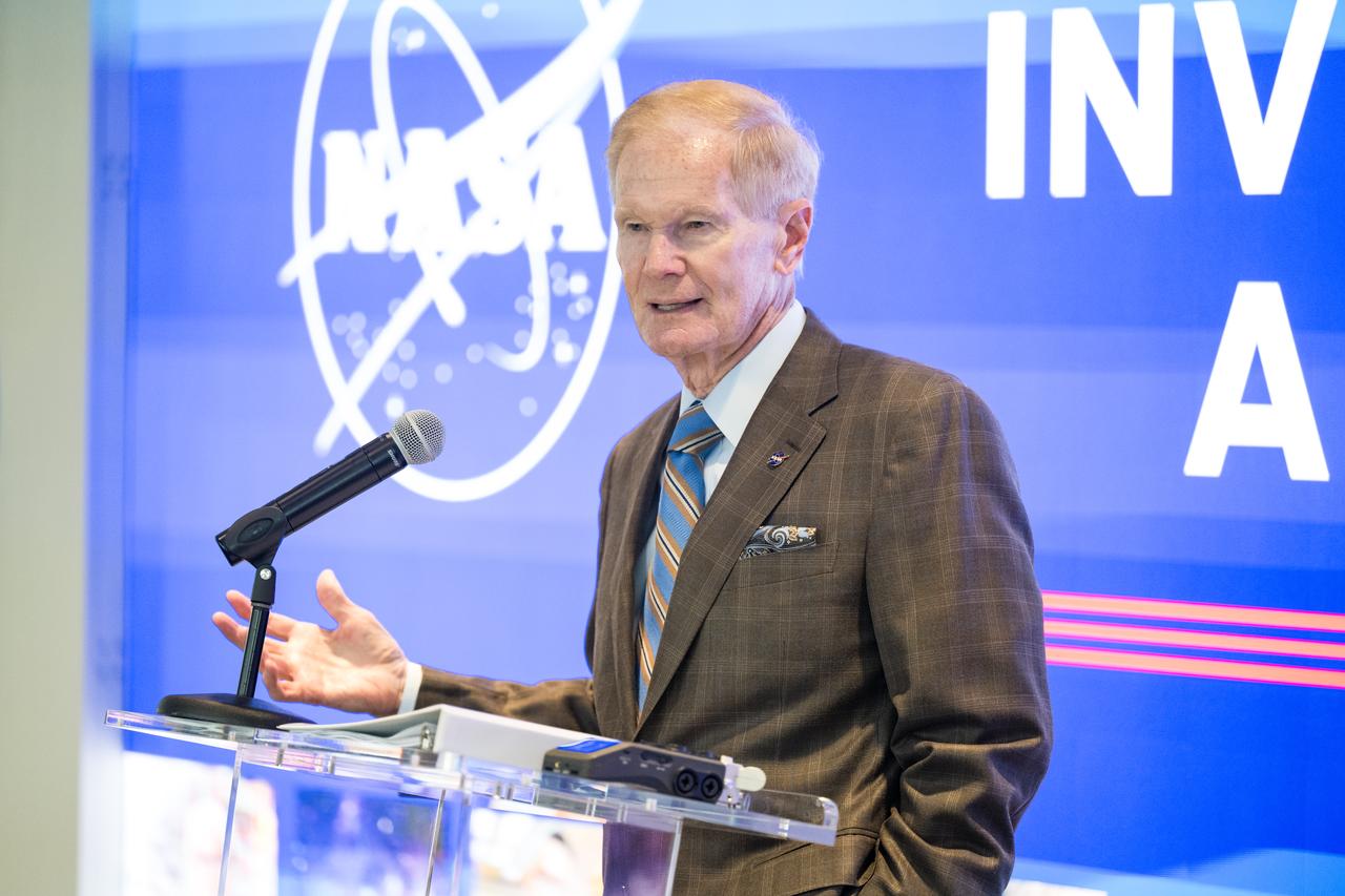 NASA Administrator Bill Nelson gives remarks during an event unveiling the 2022 Small Business Federal Procurement Scorecard, Tuesday, July 18, 2023, in the Earth Information Center at the Mary W. Jackson NASA Headquarters building in Washington. NASA Administrator Bill Nelson and NASA Deputy Administrator Pam Melroy hosted Isabella Casillas Guzman, Administrator of the Small Business Administration (SBA), for the unveiling of the annual scorecard which looks at how federal agencies rank on meeting their small business goals. Photo Credit: (NASA/Aubrey Gemignani)