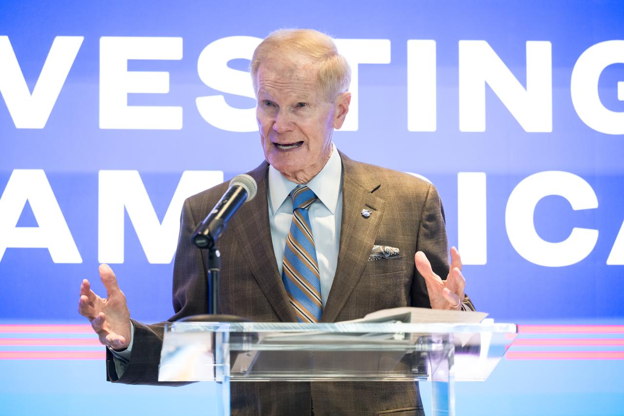NASA Administrator Bill Nelson gives remarks during an event unveiling the 2022 Small Business Federal Procurement Scorecard, Tuesday, July 18, 2023, in the Earth Information Center at the Mary W. Jackson NASA Headquarters building in Washington. NASA Administrator Bill Nelson and NASA Deputy Administrator Pam Melroy hosted Isabella Casillas Guzman, Administrator of the Small Business Administration (SBA), for the unveiling of the annual scorecard which looks at how federal agencies rank on meeting their small business goals. Photo Credit: (NASA/Aubrey Gemignani)