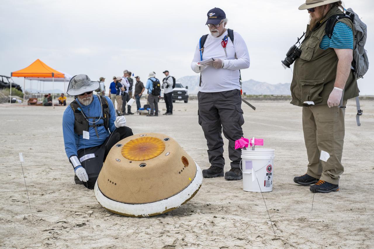 Recovery teams participate in field rehearsals in preparation for the retrieval of the sample return capsule from NASA's OSIRIS-REx mission, Tuesday, July 18, 2023, at the Department of Defense's Utah Test and Training Range. The sample was collected from the asteroid Bennu in October 2020 by NASA’s OSIRIS-REx spacecraft and will return to Earth on September 24th, landing under parachute at the Utah Test and Training Range. Photo Credit: (NASA/Keegan Barber)