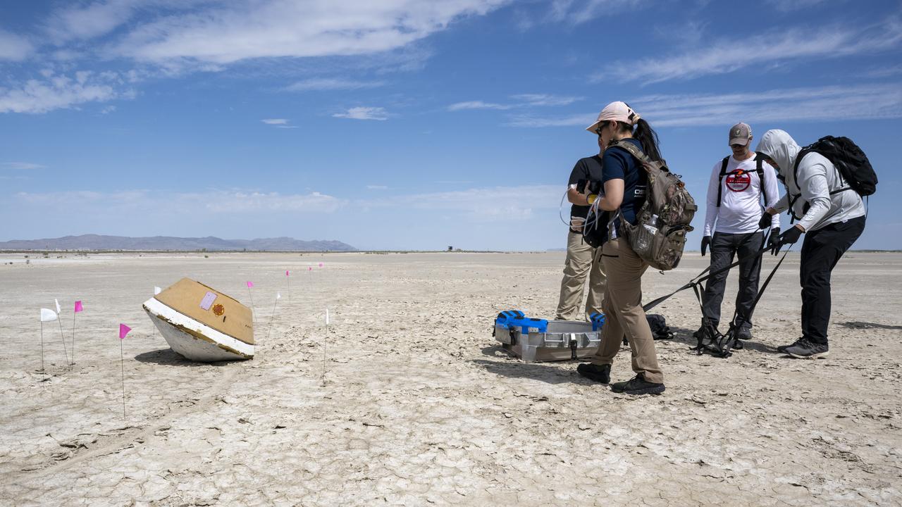 Recovery teams participate in field rehearsals in preparation for the retrieval of the sample return capsule from NASA's OSIRIS-REx mission, Tuesday, July 18, 2023, at the Department of Defense's Utah Test and Training Range. The sample was collected from the asteroid Bennu in October 2020 by NASA’s OSIRIS-REx spacecraft and will return to Earth on September 24th, landing under parachute at the Utah Test and Training Range. Photo Credit: (NASA/Keegan Barber)