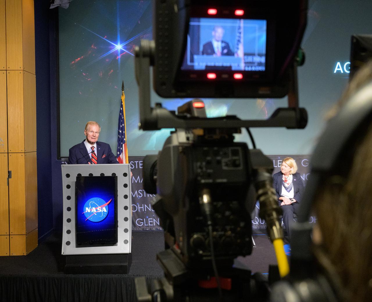 NASA Administrator Bill Nelson gives remarks during a NASA town hall event, Wednesday, July 19, 2023, at the NASA Headquarters Mary W. Jackson Building in Washington. Photo Credit: (NASA/Bill Ingalls)