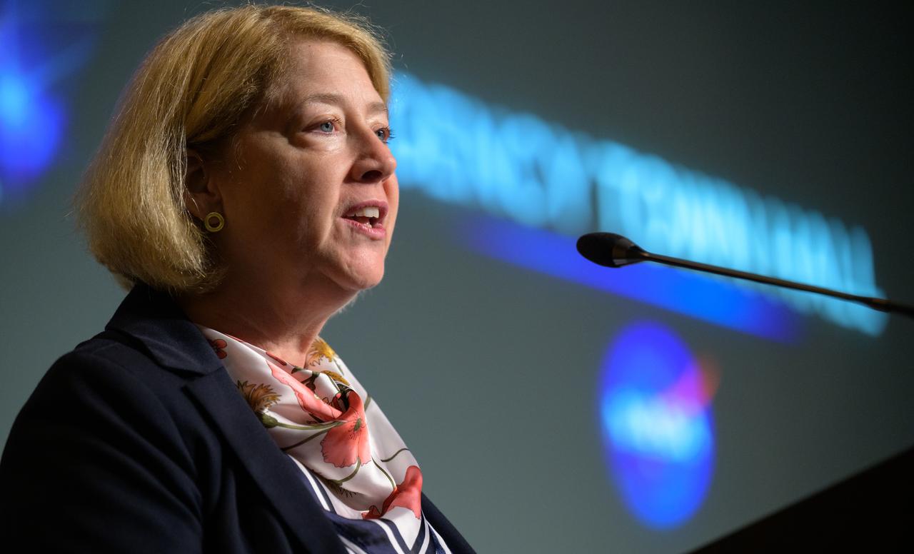 NASA Deputy Administrator Pam Melroy gives remarks during a NASA town hall event, Wednesday, July 19, 2023, at the NASA Headquarters Mary W. Jackson Building in Washington. Photo Credit: (NASA/Bill Ingalls)