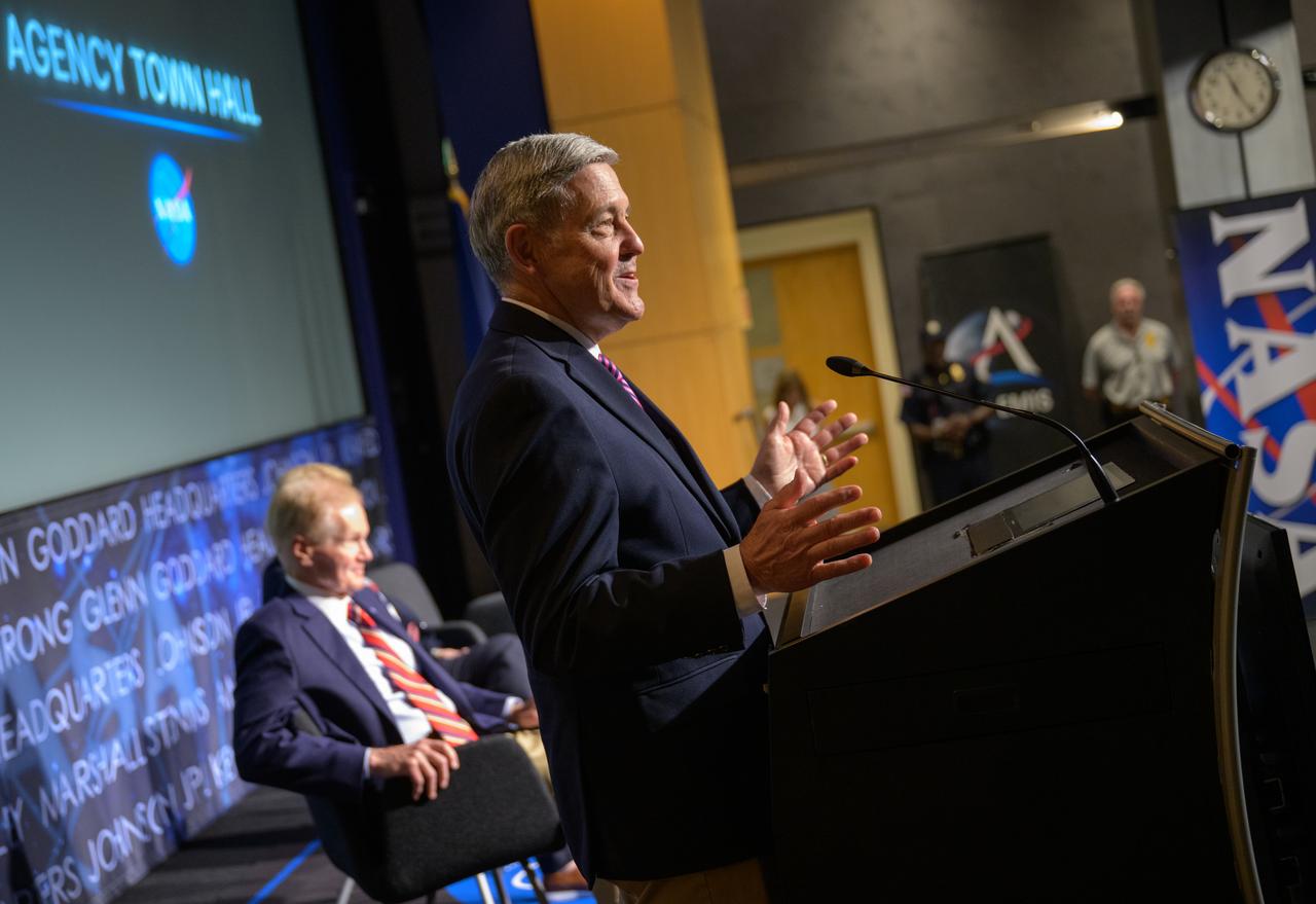 NASA Associate Administrator Bob Cabana gives remarks during a NASA town hall event, Wednesday, July 19, 2023, at the NASA Headquarters Mary W. Jackson Building in Washington. Photo Credit: (NASA/Bill Ingalls)