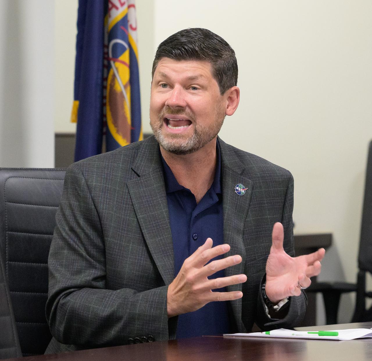 NASA Earth Action Associate Director Tom Wagner highlights NASA’s climate work during a media roundtable, Thursday, July 20, 2023, at the NASA Headquarters Mary W. Jackson Building in Washington. Photo Credit: (NASA/Bill Ingalls)