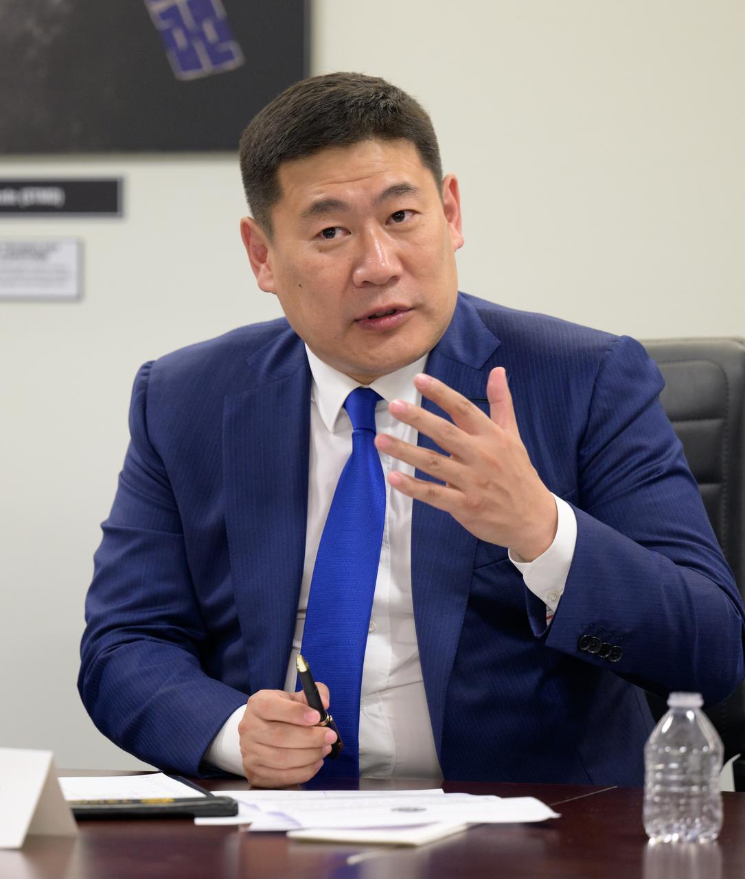 Prime Minister Oyun-Erdene Luvsannamsrai of Mongolia discusses space cooperation with NASA Deputy Administrator Pam Melroy during a meeting, Friday, Aug. 4, 2023, at the NASA Headquarters Mary W. Jackson Building in Washington. Photo Credit: (NASA/Bill Ingalls)
