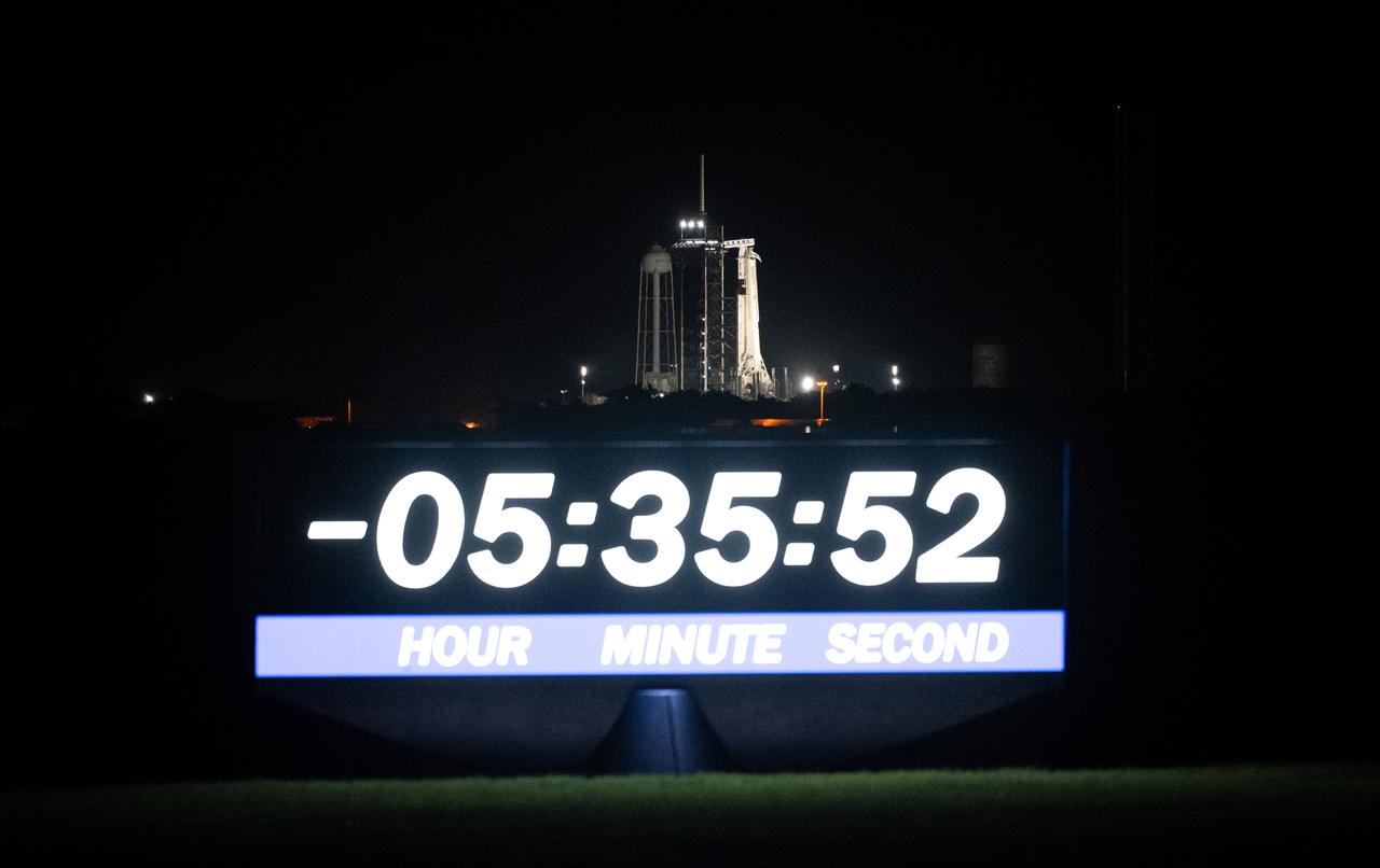 A SpaceX Falcon 9 rocket with the company's Dragon spacecraft on top is seen on the launch pad at Launch Complex 39A as preparations continue for the Crew-7 mission, Friday, Aug. 25, 2023, at NASA’s Kennedy Space Center in Florida. NASA’s SpaceX Crew-7 mission is the seventh crew rotation mission of the SpaceX Crew Dragon spacecraft and Falcon 9 rocket to the International Space Station as part of the agency’s Commercial Crew Program. NASA astronaut Jasmin Moghbeli, ESA (European Space Agency) astronaut Andreas Mogensen, Japan Aerospace Exploration Agency (JAXA) astronaut Satoshi Furukawa, and Roscosmos cosmonaut Konstantin Borisov are scheduled to launch at 3:27 a.m. EDT on Saturday, August 26, from Launch Complex 39A at the Kennedy Space Center. Photo Credit: (NASA/Joel Kowsky)
