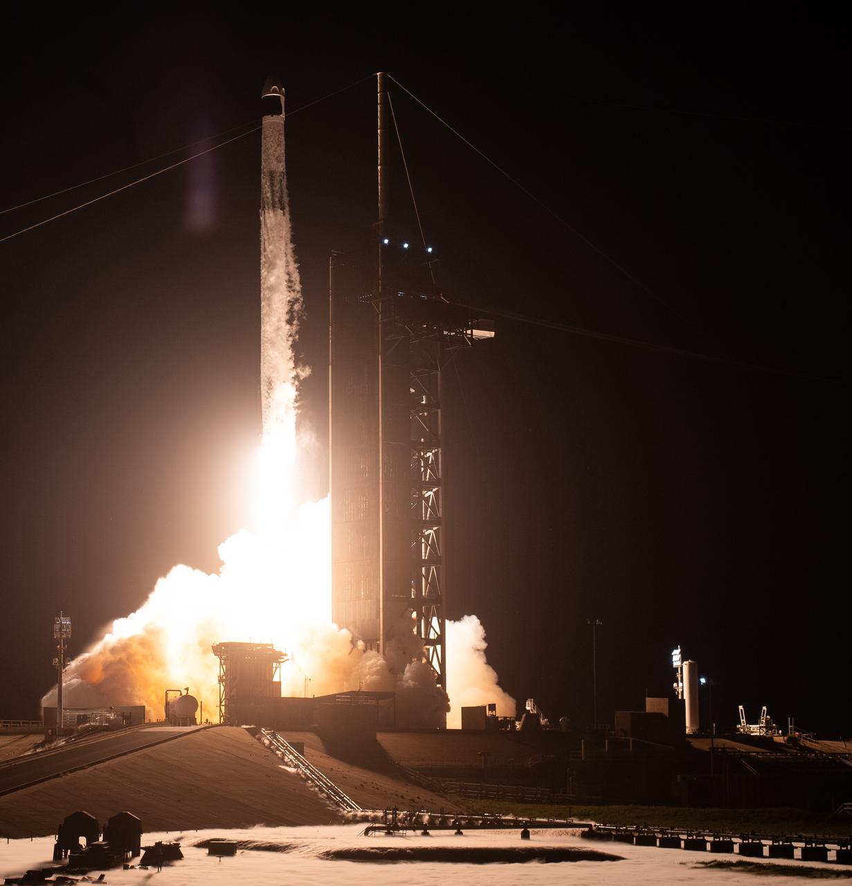 A SpaceX Falcon 9 rocket carrying the company's Dragon spacecraft is launched on NASA’s SpaceX Crew-7 mission to the International Space Station with NASA astronaut Jasmin Moghbeli, ESA (European Space Agency) astronaut Andreas Mogensen, Japan Aerospace Exploration Agency (JAXA) astronaut Satoshi Furukawa, and Roscosmos cosmonaut Konstantin Borisov onboard, Saturday, Aug. 26, 2023, at NASA’s Kennedy Space Center in Florida. NASA’s SpaceX Crew-7 mission is the seventh crew rotation mission of the SpaceX Dragon spacecraft and Falcon 9 rocket to the International Space Station as part of the agency’s Commercial Crew Program. Moghbeli, Mogensen, Furukawa, and Borisov launched at 3:27 a.m. EDT from Launch Complex 39A at the Kennedy Space Center to begin a six month mission aboard the orbital outpost. Photo Credit: (NASA/Joel Kowsky)