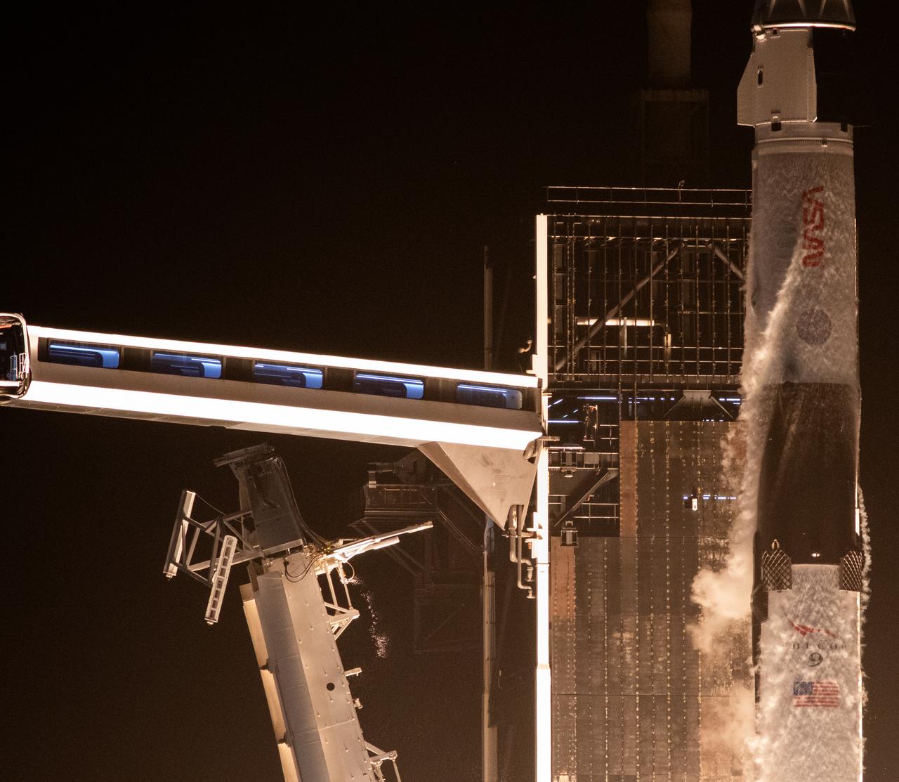 A SpaceX Falcon 9 rocket carrying the company's Dragon spacecraft is launched on NASA’s SpaceX Crew-7 mission to the International Space Station with NASA astronaut Jasmin Moghbeli, ESA (European Space Agency) astronaut Andreas Mogensen, Japan Aerospace Exploration Agency (JAXA) astronaut Satoshi Furukawa, and Roscosmos cosmonaut Konstantin Borisov onboard, Saturday, Aug. 26, 2023, at NASA’s Kennedy Space Center in Florida. NASA’s SpaceX Crew-7 mission is the seventh crew rotation mission of the SpaceX Dragon spacecraft and Falcon 9 rocket to the International Space Station as part of the agency’s Commercial Crew Program. Moghbeli, Mogensen, Furukawa, and Borisov launched at 3:27 a.m. EDT from Launch Complex 39A at the Kennedy Space Center to begin a six month mission aboard the orbital outpost. Photo Credit: (NASA/Joel Kowsky)