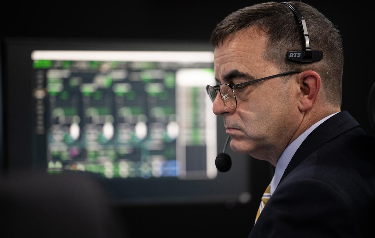 Dr. J.D. Polk, NASA’s Chief Health and Medical Officer, monitors the countdown of the launch of a SpaceX Falcon 9 rocket carrying the company's Dragon spacecraft on NASA’s SpaceX Crew-7 mission with NASA astronaut Jasmin Moghbeli, ESA (European Space Agency) astronaut Andreas Mogensen, Japan Aerospace Exploration Agency (JAXA) astronaut Satoshi Furukawa, and Roscosmos cosmonaut Konstantin Borisov onboard, Saturday, Aug. 26, 2023, in SpaceX’s Launch and Landing Control Center in HangerX at NASA’s Kennedy Space Center in Florida. NASA’s SpaceX Crew-7 mission is the first crew rotation mission of the SpaceX Dragon spacecraft and Falcon 9 rocket to the International Space Station as part of the agency’s Commercial Crew Program. Moghbeli, Mogensen, Furukawa, and Borisov launched at 3:27 a.m. EDT from Launch Complex 39A at the Kennedy Space Center. Photo Credit: (NASA/Joel Kowsky)