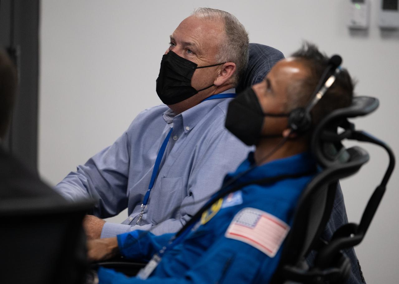Norm Knight, director of Flight Operations at NASA's Johnson Space Center, and Joe Acaba, Chief of the Astronaut Office, are seen as they monitor the countdown of the launch of a SpaceX Falcon 9 rocket carrying the company's Dragon spacecraft on NASA’s SpaceX Crew-7 mission with NASA astronaut Jasmin Moghbeli, ESA (European Space Agency) astronaut Andreas Mogensen, Japan Aerospace Exploration Agency (JAXA) astronaut Satoshi Furukawa, and Roscosmos cosmonaut Konstantin Borisov onboard, Saturday, Aug. 26, 2023, in SpaceX’s Launch and Landing Control Center in HangerX at NASA’s Kennedy Space Center in Florida. NASA’s SpaceX Crew-7 mission is the first crew rotation mission of the SpaceX Dragon spacecraft and Falcon 9 rocket to the International Space Station as part of the agency’s Commercial Crew Program. Moghbeli, Mogensen, Furukawa, and Borisov launched at 3:27 a.m. EDT from Launch Complex 39A at the Kennedy Space Center. Photo Credit: (NASA/Joel Kowsky)