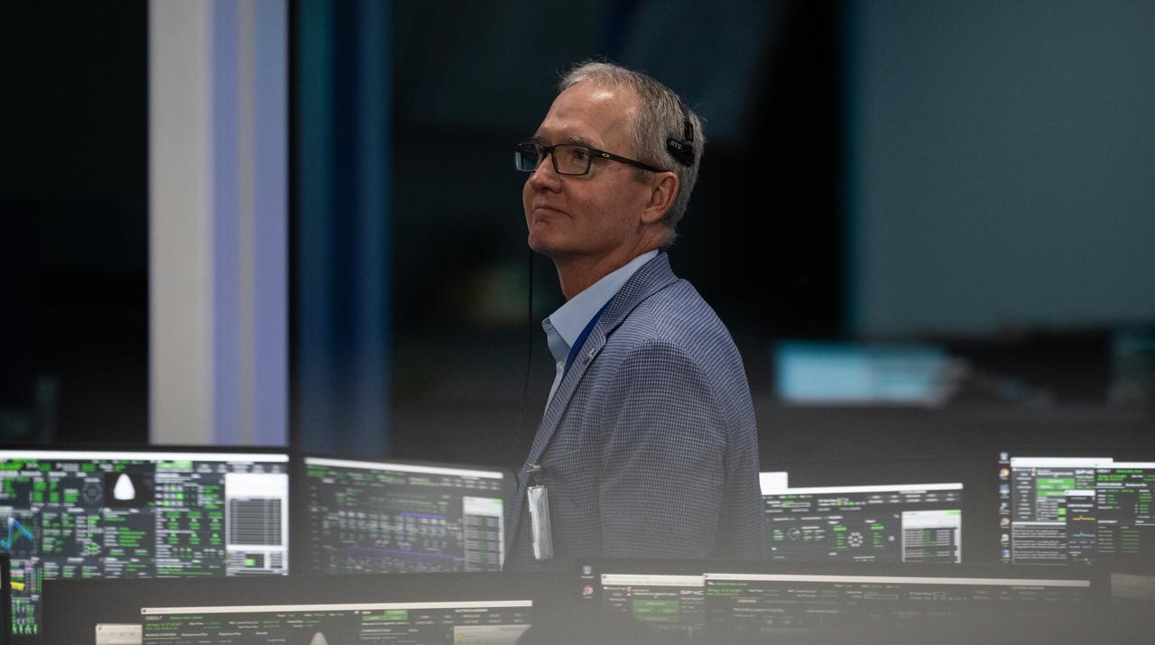 W. Russ DeLoach, NASA’s chief of Safety and Mission Assurance, monitors the countdown of the launch of a SpaceX Falcon 9 rocket carrying the company's Dragon spacecraft on NASA’s SpaceX Crew-7 mission with NASA astronaut Jasmin Moghbeli, ESA (European Space Agency) astronaut Andreas Mogensen, Japan Aerospace Exploration Agency (JAXA) astronaut Satoshi Furukawa, and Roscosmos cosmonaut Konstantin Borisov onboard, Saturday, Aug. 26, 2023, in SpaceX’s Launch and Landing Control Center in HangerX at NASA’s Kennedy Space Center in Florida. NASA’s SpaceX Crew-7 mission is the first crew rotation mission of the SpaceX Dragon spacecraft and Falcon 9 rocket to the International Space Station as part of the agency’s Commercial Crew Program. Moghbeli, Mogensen, Furukawa, and Borisov launched at 3:27 a.m. EDT from Launch Complex 39A at the Kennedy Space Center. Photo Credit: (NASA/Joel Kowsky)