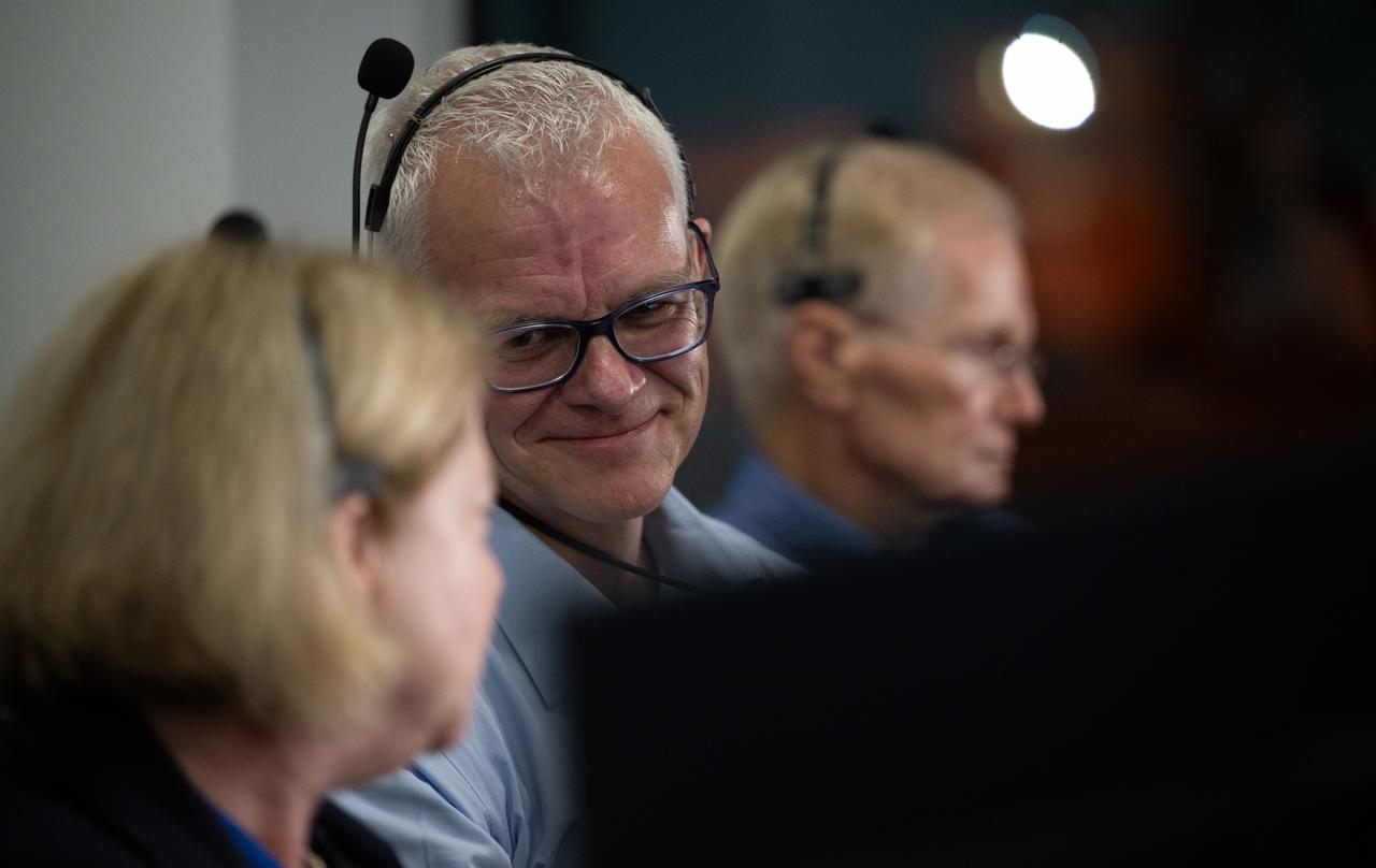 Benji Reed, senior director of Human Spaceflight Programs at SpaceX, is seen alongside NASA Deputy Administrator Pam Melroy and NASA Administrator Bill Nelson as they monitor the countdown of the launch of a SpaceX Falcon 9 rocket carrying the company's Dragon spacecraft on NASA’s SpaceX Crew-7 mission with NASA astronaut Jasmin Moghbeli, ESA (European Space Agency) astronaut Andreas Mogensen, Japan Aerospace Exploration Agency (JAXA) astronaut Satoshi Furukawa, and Roscosmos cosmonaut Konstantin Borisov onboard, Saturday, Aug. 26, 2023, in SpaceX’s Launch and Landing Control Center in HangerX at NASA’s Kennedy Space Center in Florida. NASA’s SpaceX Crew-7 mission is the first crew rotation mission of the SpaceX Dragon spacecraft and Falcon 9 rocket to the International Space Station as part of the agency’s Commercial Crew Program. Moghbeli, Mogensen, Furukawa, and Borisov launched at 3:27 a.m. EDT from Launch Complex 39A at the Kennedy Space Center. Photo Credit: (NASA/Joel Kowsky)