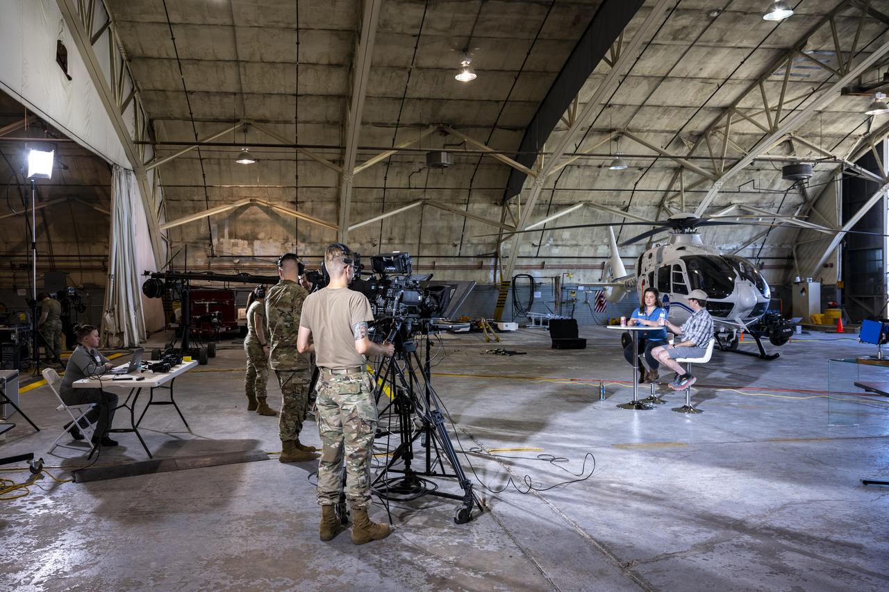 NASA communications teams and members of the Air Force’s 2nd Audiovisual Squadron participate in television rehearsals, Monday, Aug. 28, 2023, at Michael Army Air Field near Dugway, Utah. Teams met in August for rehearsals in preparation for the retrieval of the sample return capsule from NASA's OSIRIS-REx mission. The sample was collected from the asteroid Bennu in October 2020 by NASA’s OSIRIS-REx spacecraft and will return to Earth on September 24th, landing under parachute at the Department of Defense's Utah Test and Training Range. Photo Credit: (NASA/Keegan Barber)