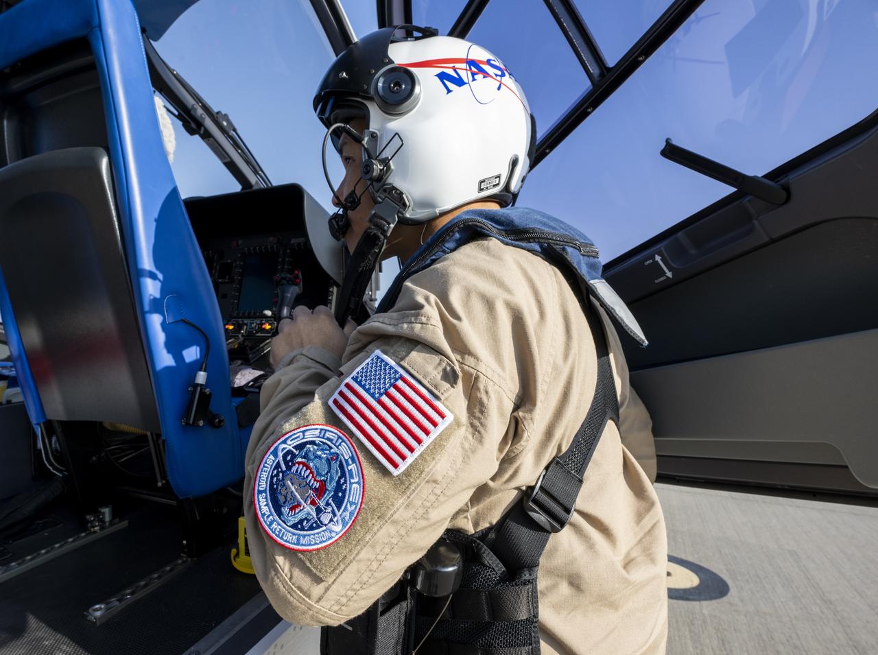 Stephen Lee, Kennedy Space Center (KSC) Flight Operations, performs preflight checks prior to a drop test in preparation for the retrieval of the sample return capsule from NASA's OSIRIS-REx mission, Wednesday, Aug. 30, 2023, at the Department of Defense's Utah Test and Training Range. The sample was collected from the asteroid Bennu in October 2020 by NASA’s OSIRIS-REx spacecraft and will return to Earth on September 24th, landing under parachute at the Utah Test and Training Range. Photo Credit: (NASA/Keegan Barber)