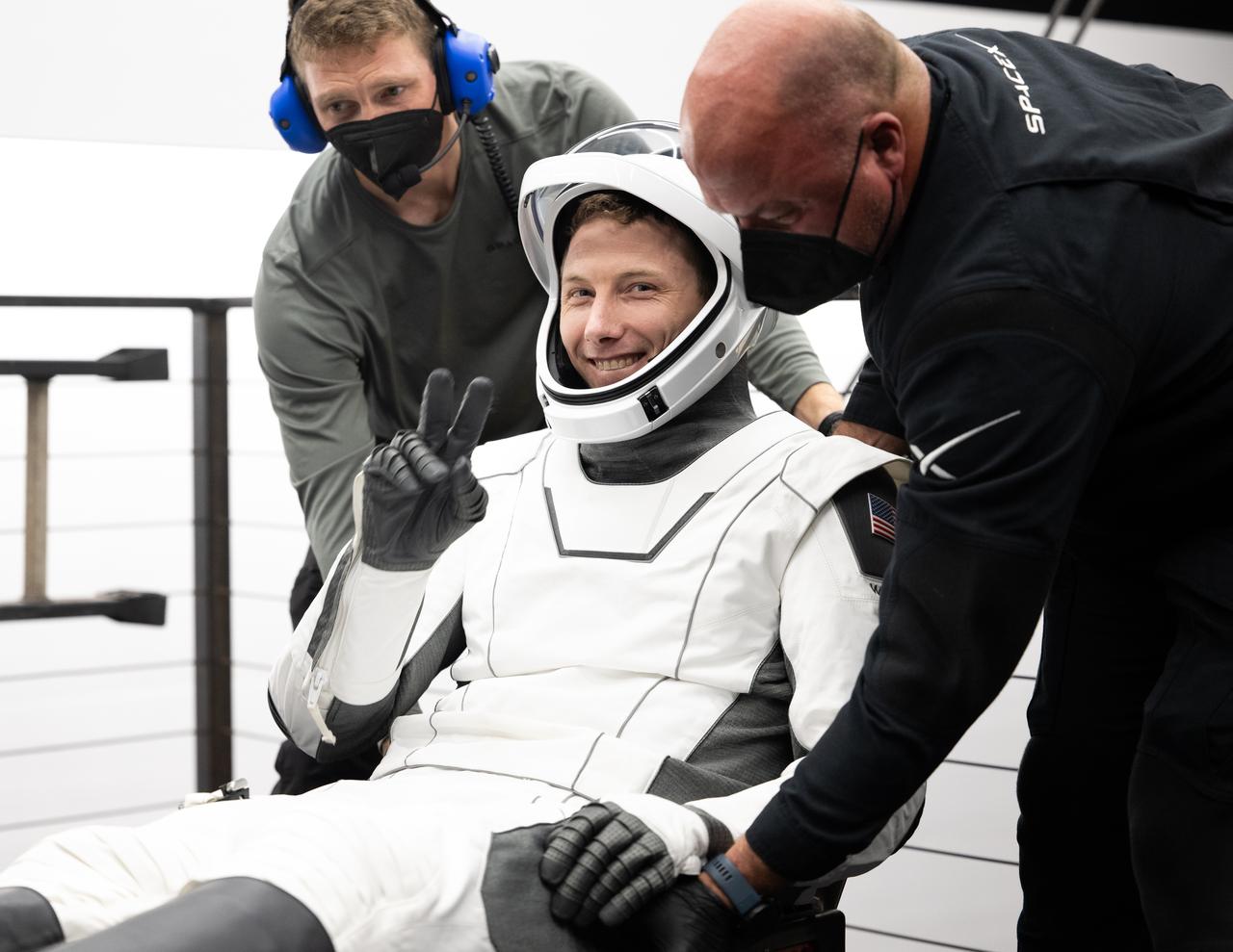 NASA astronaut Warren "Woody" Hoburg helped out of the SpaceX Dragon Endeavour spacecraft onboard the SpaceX recovery ship MEGAN after he, NASA astronaut Stephen Bowen, UAE (United Arab Emirates) astronaut Sultan Alneyadi, and Roscosmos cosmonaut Andrey Fedyaev landed in the Atlantic Ocean off the coast of Jacksonville, Florida, Monday, Sept. 4, 2023. Bowen, Hoburg, Alneyadi, and Fedyaev are returning after nearly six-months in space as part of Expedition 69 aboard the International Space Station. Photo Credit: (NASA/Joel Kowsky)