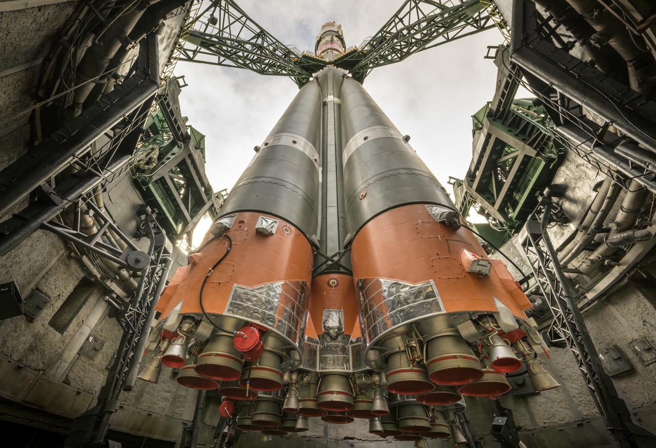 The Soyuz rocket is seen after being rolled out by train to the launch pad at Site 31, Tuesday, Sept. 12, 2023, at the Baikonur Cosmodrome in Kazakhstan. Expedition 70 NASA astronaut Loral O'Hara, Roscosmos cosmonauts Oleg Kononenko, and Nikolai Chub are scheduled to launch aboard their Soyuz MS-24 spacecraft on Sept. 15. Photo Credit: (NASA/Bill Ingalls)